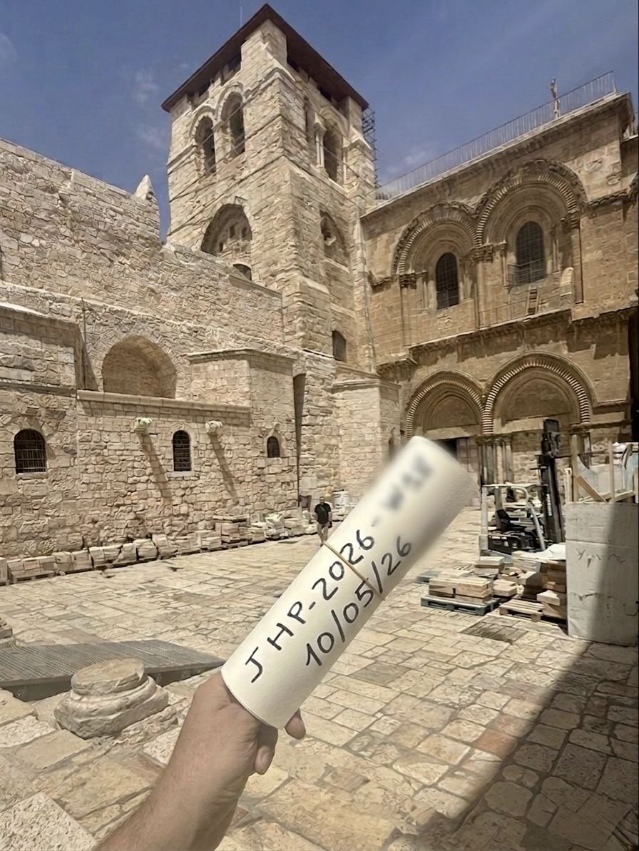 Hand-printed prayer scroll at the Church of the Holy Sepulchre, Jerusalem